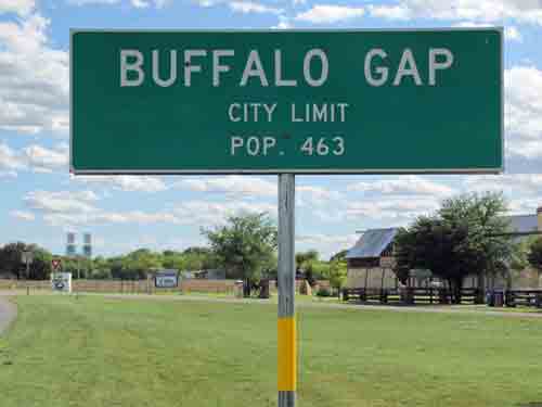 Buffalo Gap city limit sign in Taylor County, Texas