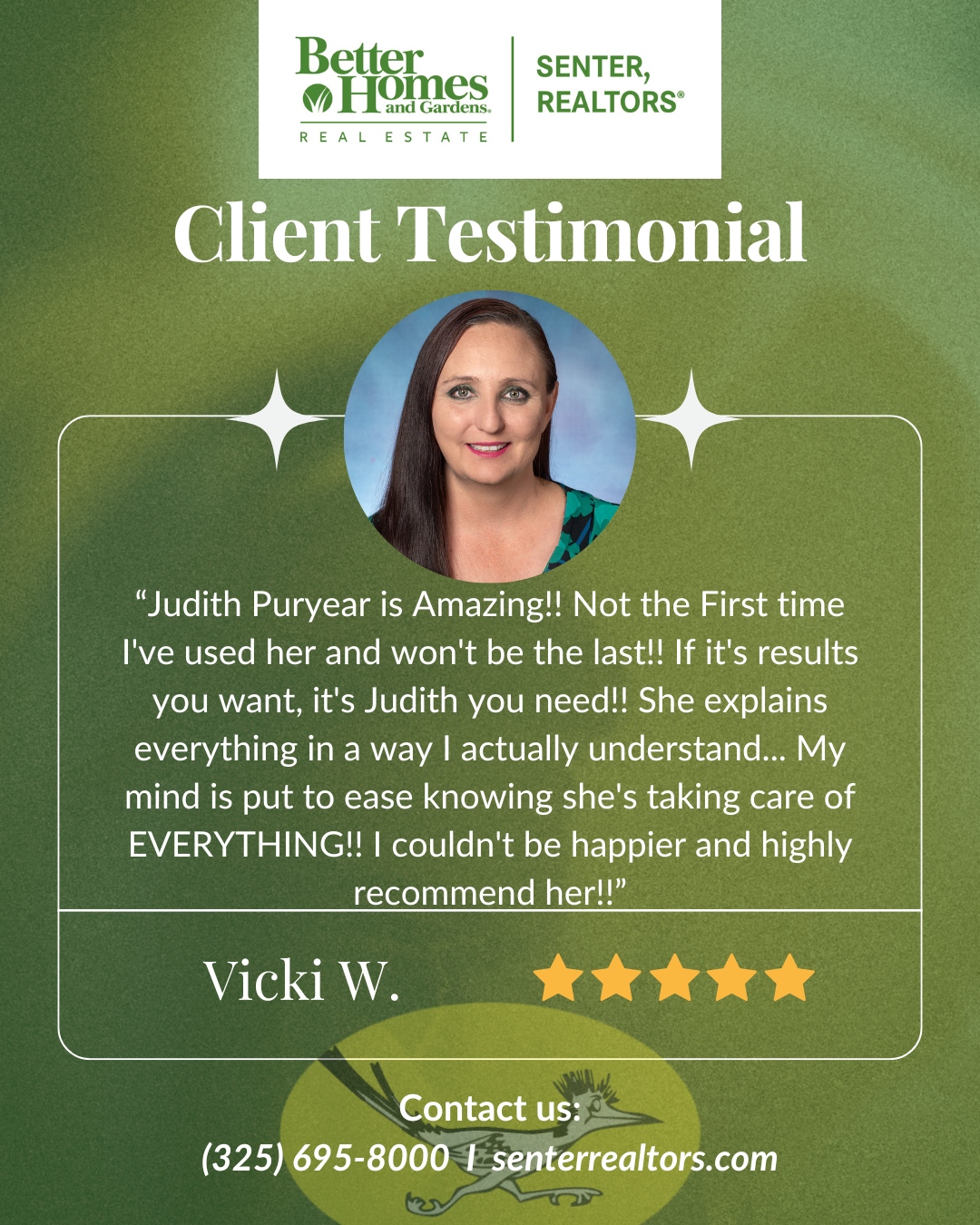Client testimonial about working with BHGRE Senter REALTOR Judith Puryear.