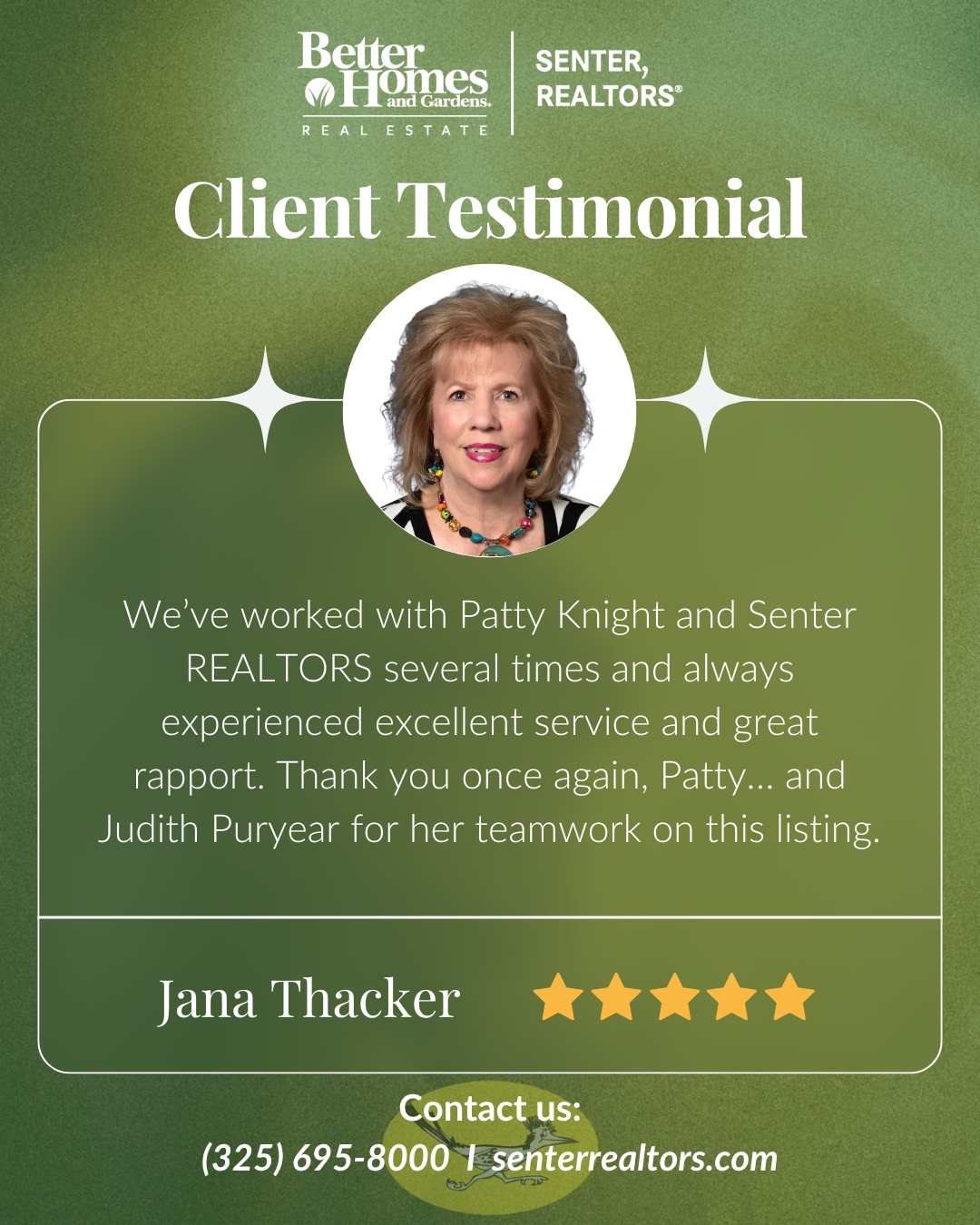 Client testimonial about working with BHGRE Senter REALTOR Patty Knight.
